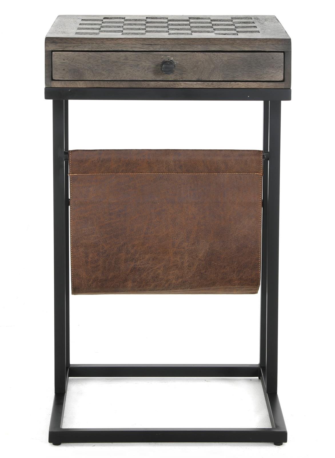 Chessie 1-drawer Square Side Table With Leather Sling Tobacco and Black