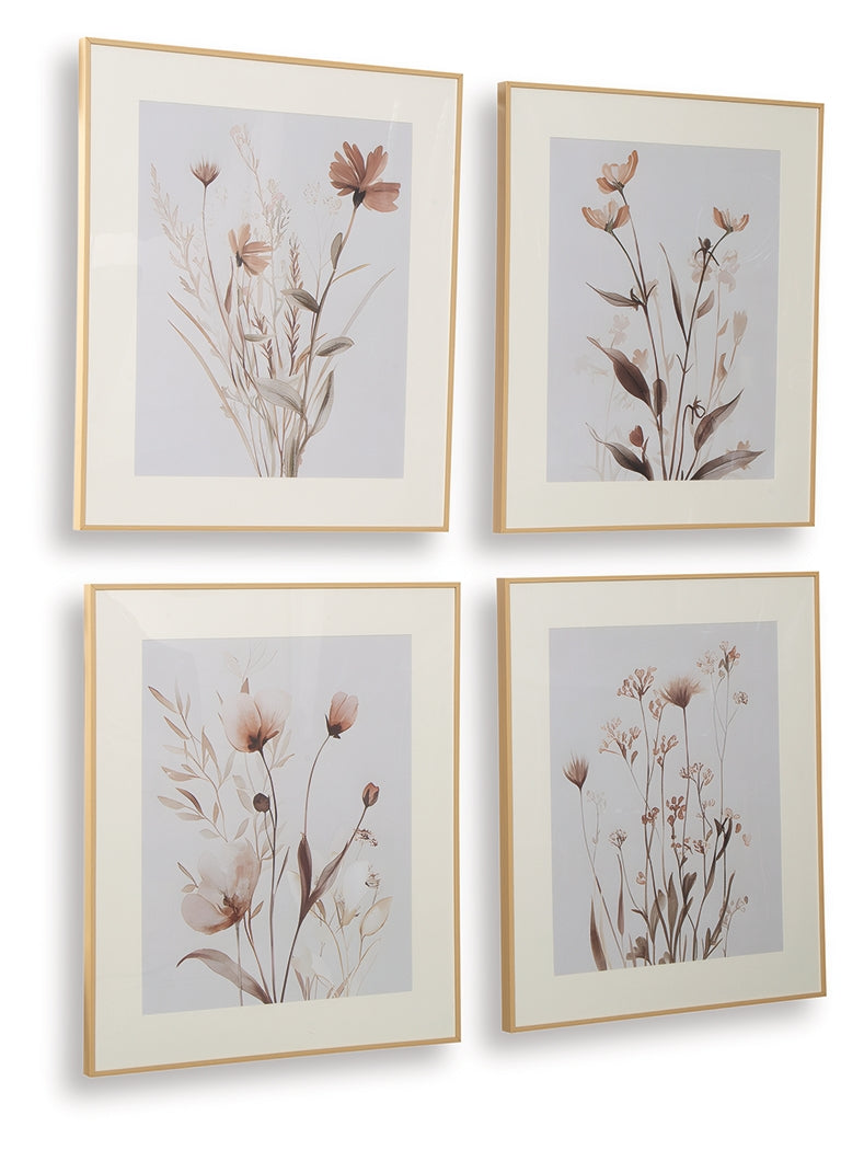 Chettings Beige/Gray/Blush Wall Art (Set of 4) by Ashley at Eve Furniture
