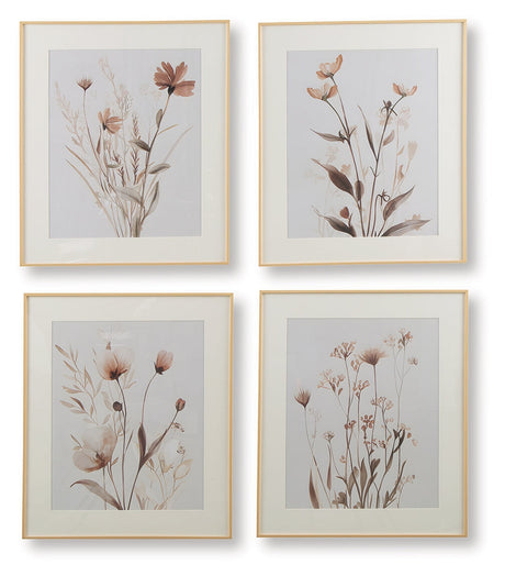 Chettings Beige/Gray/Blush Wall Art (Set of 4) by Ashley at Eve Furniture