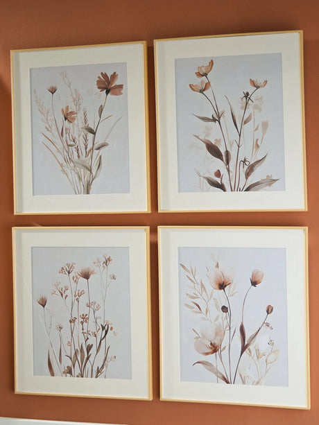 Chettings Beige/Gray/Blush Wall Art (Set of 4) by Ashley at Eve Furniture