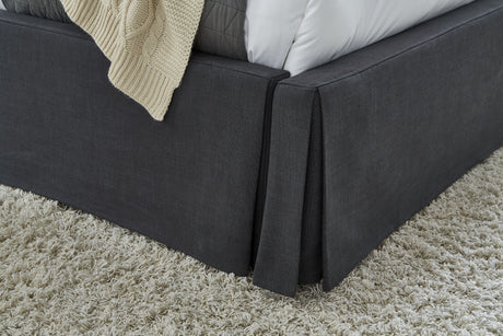 Cheviot Queen Upholstered Skirted Storage Panel Bed in Iron by Modus Furniture at Eve Furniture