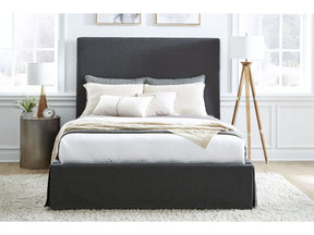 Cheviot Queen Upholstered Skirted Storage Panel Bed in Iron by Modus Furniture at Eve Furniture