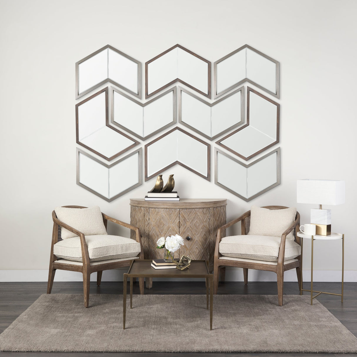 Chevren Silver Wood Frame Mirror by Mercana at Eve Furniture