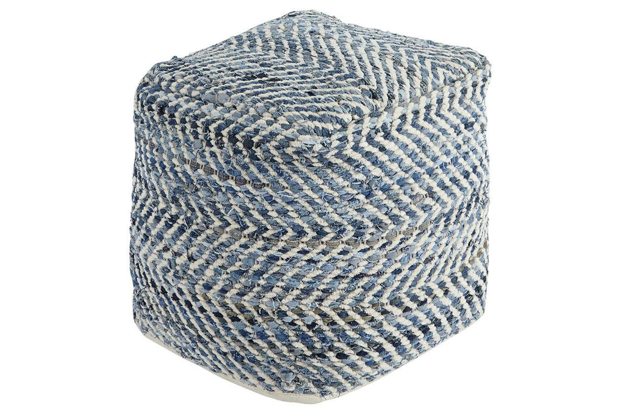 Chevron Blue Pouf by Ashley at Eve Furniture