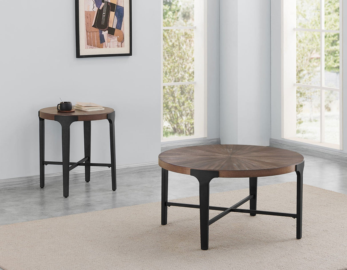 Chevron Cinnamon 22-inch Round End Table by Steve Silver at Eve Furniture