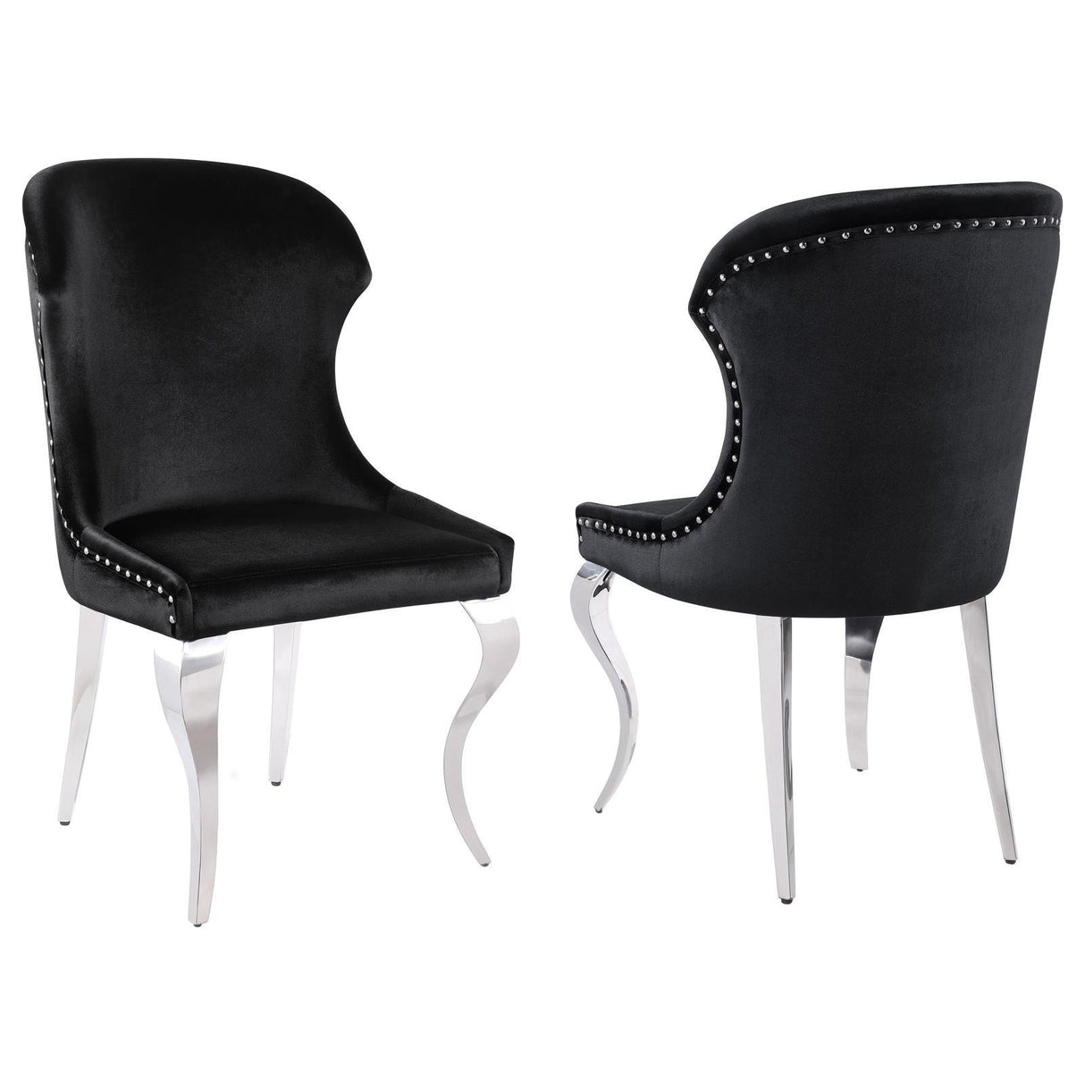 Cheyanne Upholstered Wingback Side Chair with Nailhead Trim Chrome and Black (Set of 2) by Coaster at Eve Furniture