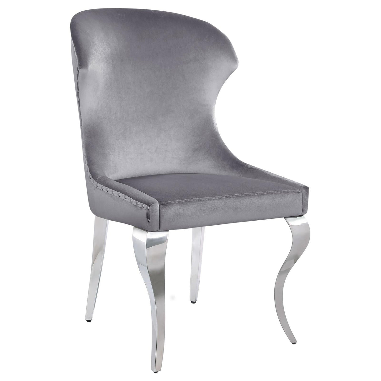 Cheyanne Upholstered Wingback Side Chair with Nailhead Trim Chrome and Grey (Set of 2)