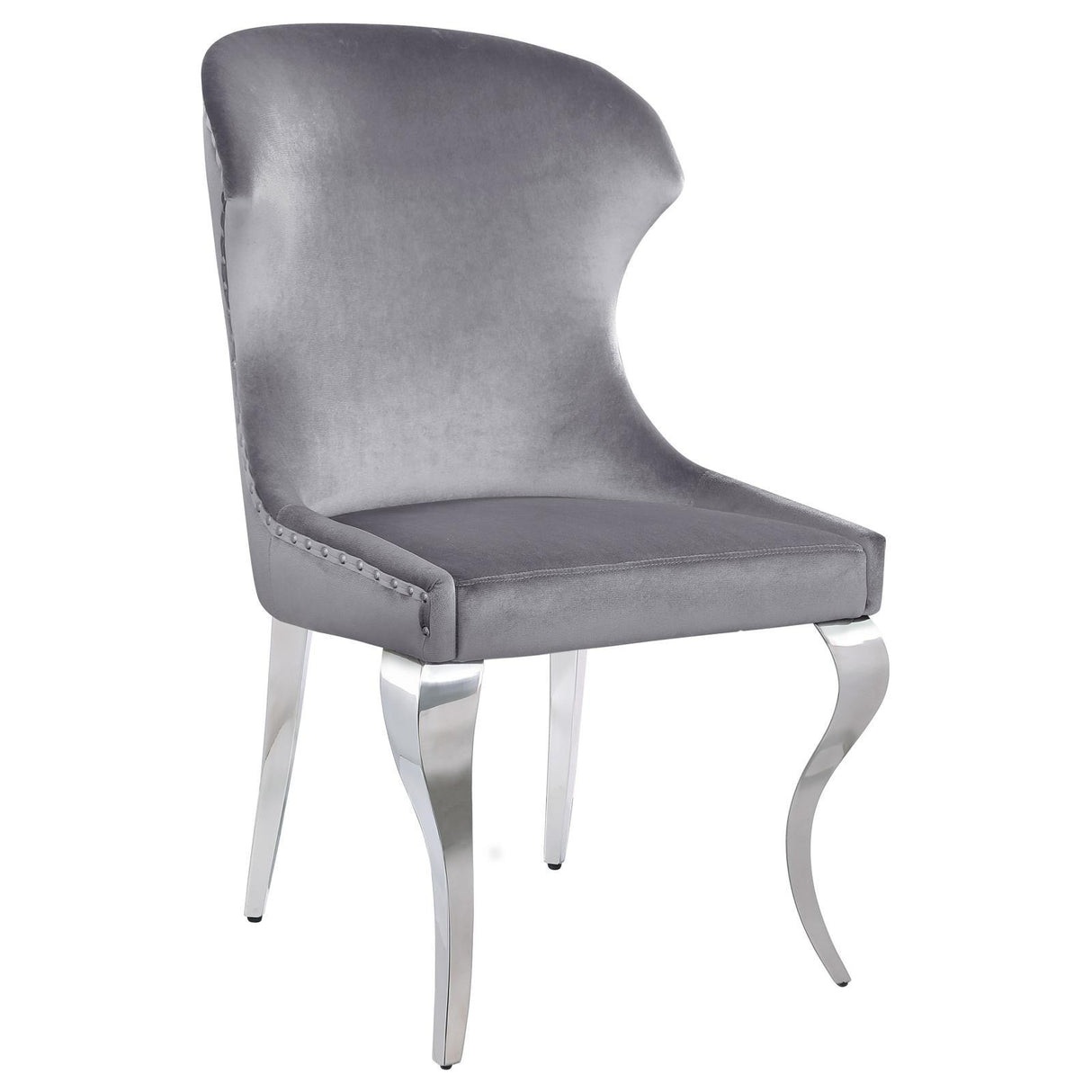 Cheyanne Upholstered Wingback Side Chair with Nailhead Trim Chrome and Grey (Set of 2) by Coaster at Eve Furniture