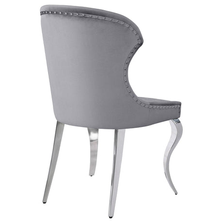 Cheyanne Upholstered Wingback Side Chair with Nailhead Trim Chrome and Grey (Set of 2) by Coaster at Eve Furniture