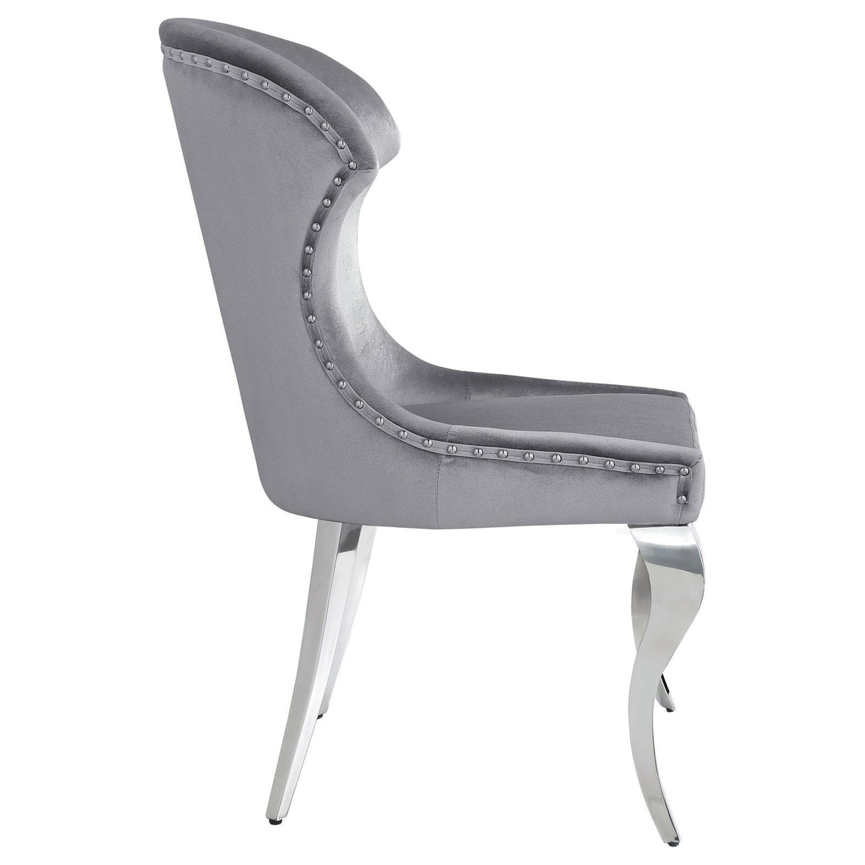 Cheyanne Upholstered Wingback Side Chair with Nailhead Trim Chrome and Grey (Set of 2) by Coaster at Eve Furniture