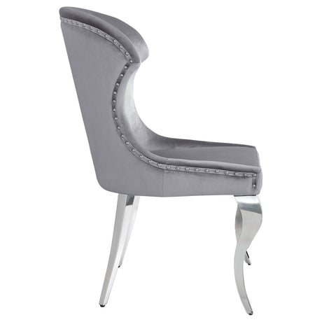 Cheyanne Upholstered Wingback Side Chair with Nailhead Trim Chrome and Grey (Set of 2) by Coaster at Eve Furniture