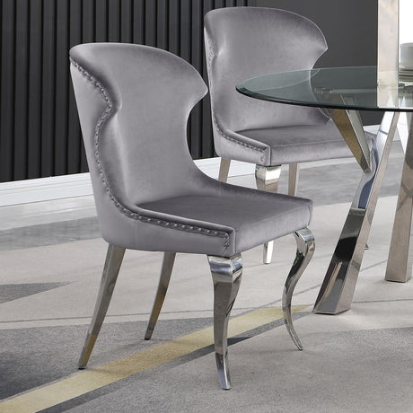 Cheyanne Upholstered Wingback Side Chair with Nailhead Trim Chrome and Grey (Set of 2) by Coaster at Eve Furniture