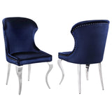 Cheyanne Upholstered Wingback Side Chair with Nailhead Trim Chrome and Ink Blue (Set of 2)