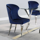 Cheyanne Upholstered Wingback Side Chair with Nailhead Trim Chrome and Ink Blue (Set of 2) by Coaster at Eve Furniture