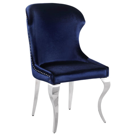 Cheyanne Upholstered Wingback Side Chair with Nailhead Trim Chrome and Ink Blue (Set of 2) by Coaster at Eve Furniture