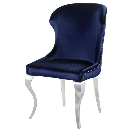 Cheyanne Upholstered Wingback Side Chair with Nailhead Trim Chrome and Ink Blue (Set of 2) by Coaster at Eve Furniture
