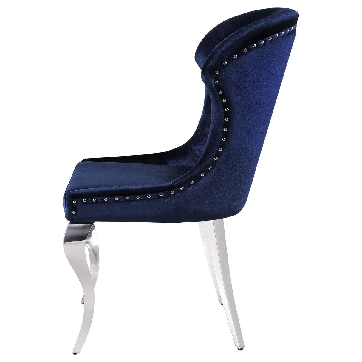 Cheyanne Upholstered Wingback Side Chair with Nailhead Trim Chrome and Ink Blue (Set of 2) by Coaster at Eve Furniture