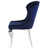 Cheyanne Upholstered Wingback Side Chair with Nailhead Trim Chrome and Ink Blue (Set of 2) by Coaster at Eve Furniture