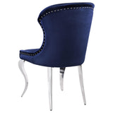 Cheyanne Upholstered Wingback Side Chair with Nailhead Trim Chrome and Ink Blue (Set of 2) by Coaster at Eve Furniture