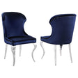 Cheyanne Upholstered Wingback Side Chair with Nailhead Trim Chrome and Ink Blue (Set of 2) by Coaster at Eve Furniture