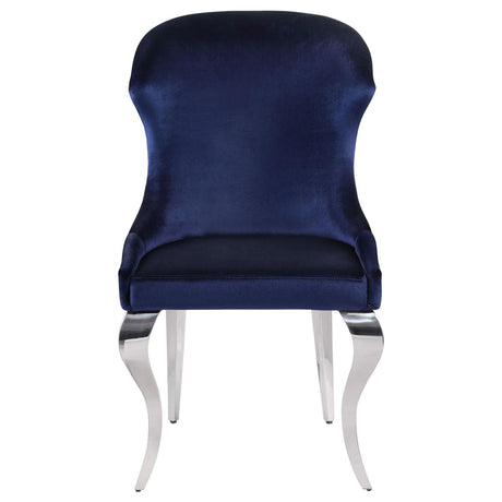 Cheyanne Upholstered Wingback Side Chair with Nailhead Trim Chrome and Ink Blue (Set of 2) by Coaster at Eve Furniture