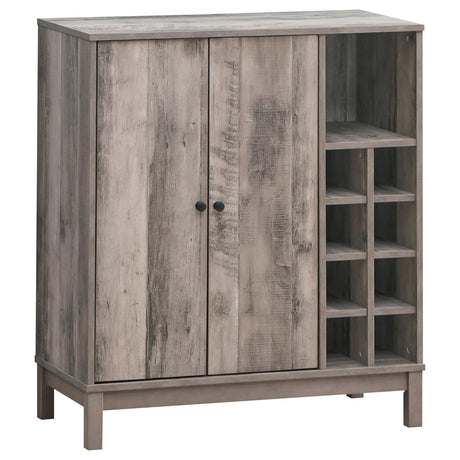 Cheyenne Weathered Acacia 2-Door Wine Cabinet with Stemware Rack