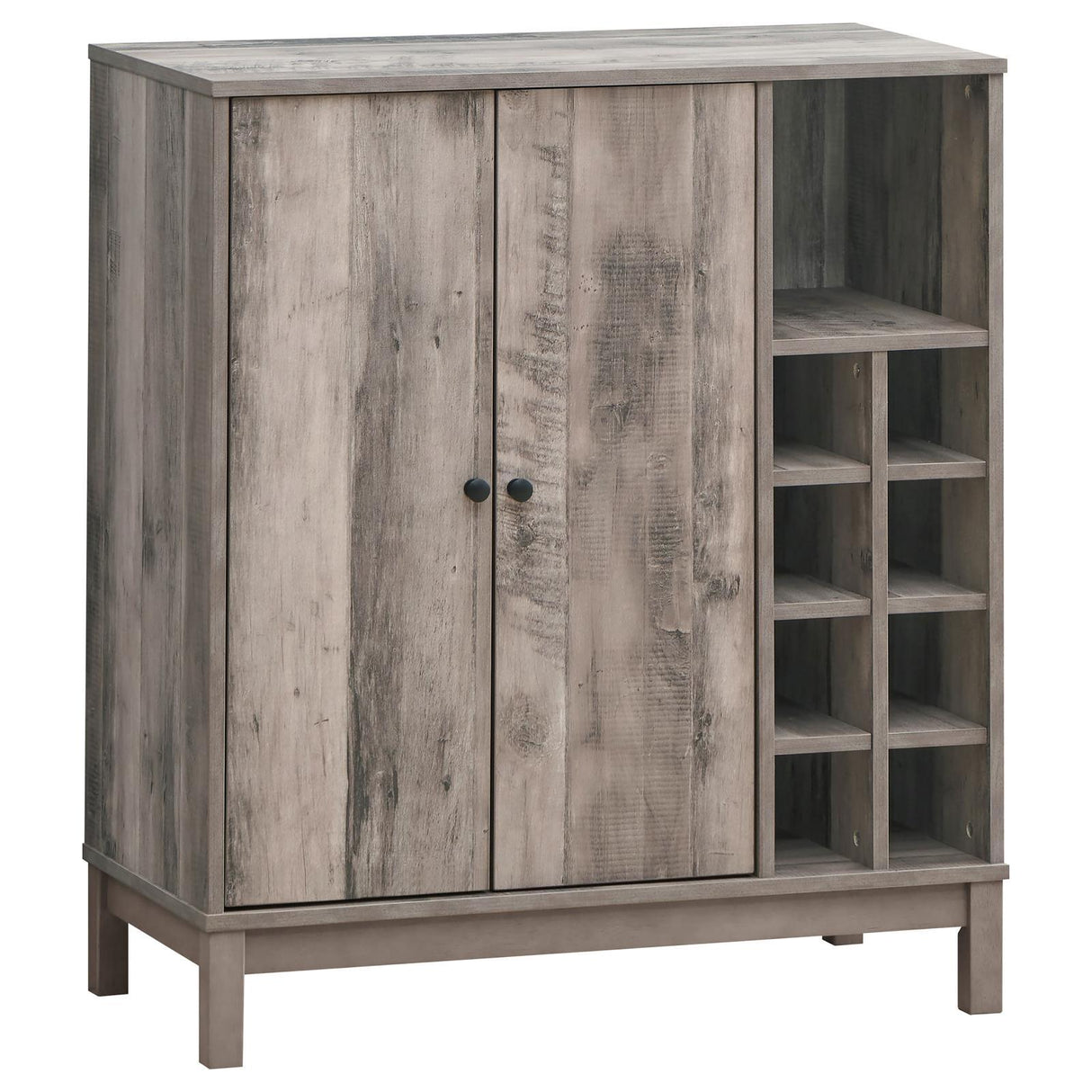 Cheyenne Weathered Acacia 2-Door Wine Cabinet with Stemware Rack by Coaster at Eve Furniture