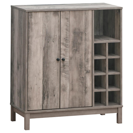 Cheyenne Weathered Acacia 2-Door Wine Cabinet with Stemware Rack by Coaster at Eve Furniture