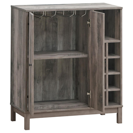 Cheyenne Weathered Acacia 2-Door Wine Cabinet with Stemware Rack by Coaster at Eve Furniture
