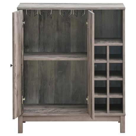 Cheyenne Weathered Acacia 2-Door Wine Cabinet with Stemware Rack by Coaster at Eve Furniture