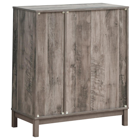 Cheyenne Weathered Acacia 2-Door Wine Cabinet with Stemware Rack by Coaster at Eve Furniture