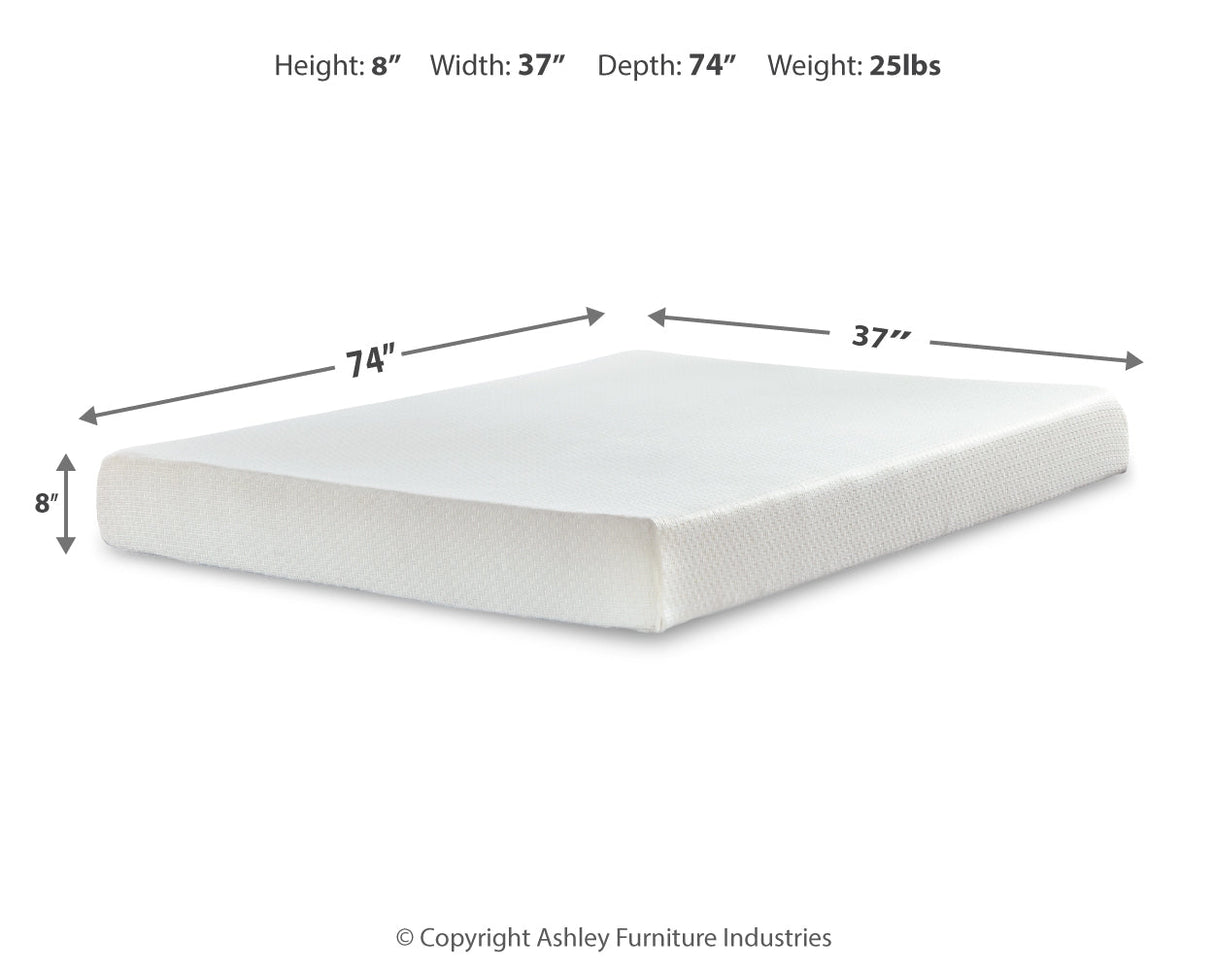 Chime 8 Inch Memory Foam White Twin Mattress in a Box by Ashley at Eve Furniture