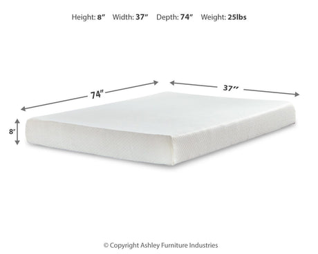Chime 8 Inch Memory Foam White Twin Mattress in a Box by Ashley at Eve Furniture