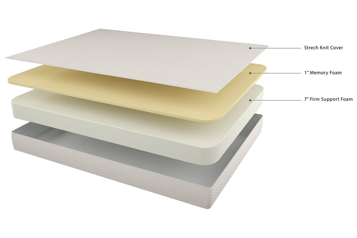Chime 8 Inch Memory Foam White Twin Mattress in a Box by Ashley at Eve Furniture