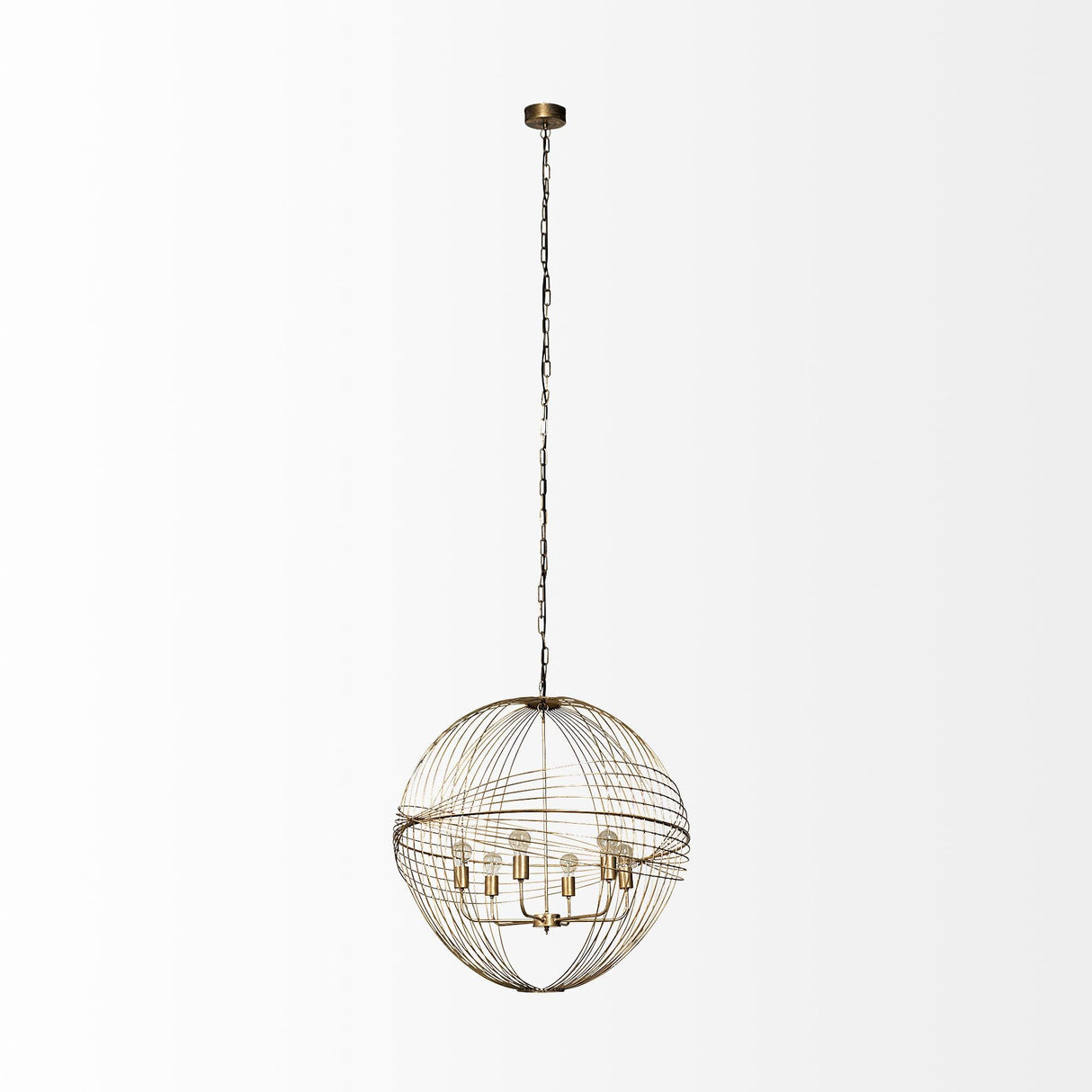 Chiron II Gold Metal Globe Six Bulb Chandelier by Mercana at Eve Furniture
