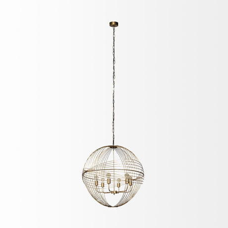 Chiron II Gold Metal Globe Six Bulb Chandelier by Mercana at Eve Furniture