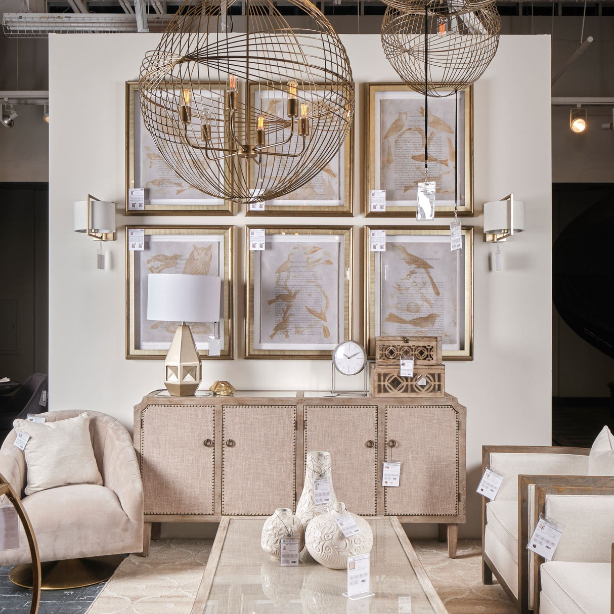 Chiron II Gold Metal Globe Six Bulb Chandelier by Mercana at Eve Furniture