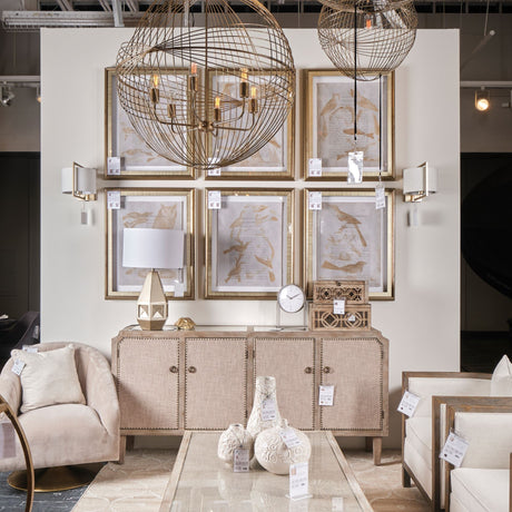 Chiron II Gold Metal Globe Six Bulb Chandelier by Mercana at Eve Furniture