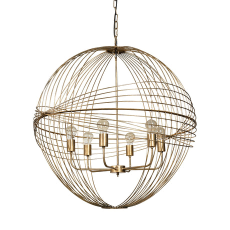Chiron II Gold Metal Globe Six Bulb Chandelier by Mercana at Eve Furniture