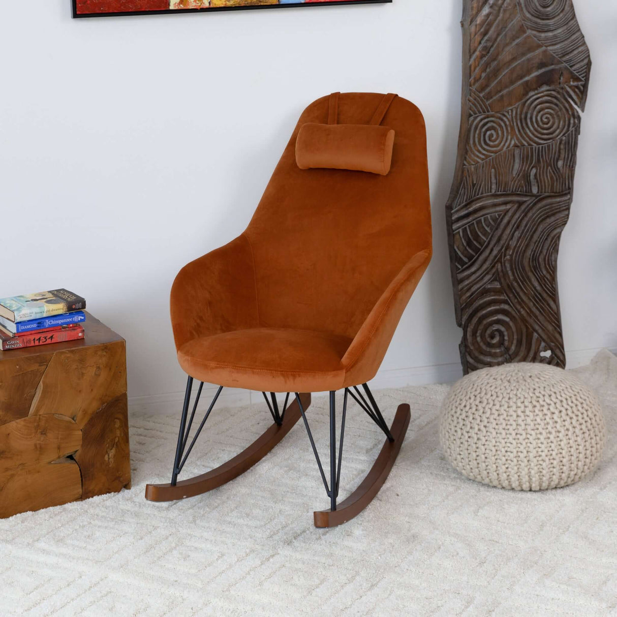 Chloe Mid Century Modern Rocker Livingroom and Bedroom Chair Green Velvet