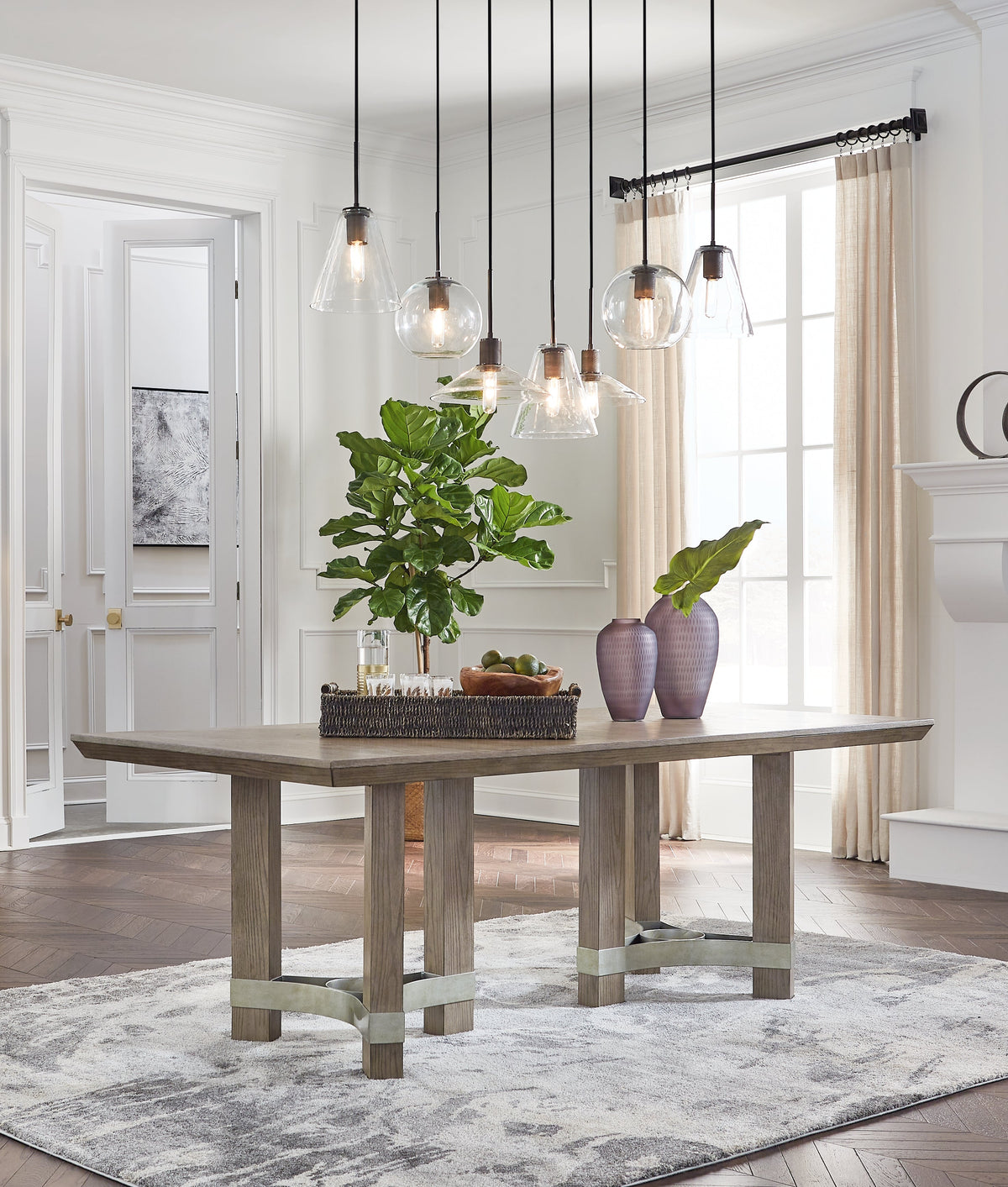 Chrestner Gray Dining Table and 8 Chairs by Ashley at Eve Furniture