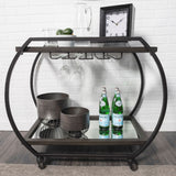 Chriselle Black Metal And Glass Two Tier Bar Cart by Mercana at Eve Furniture