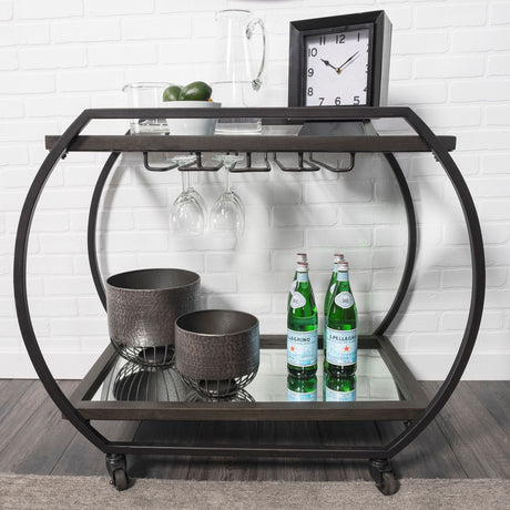 Chriselle Black Metal And Glass Two Tier Bar Cart by Mercana at Eve Furniture