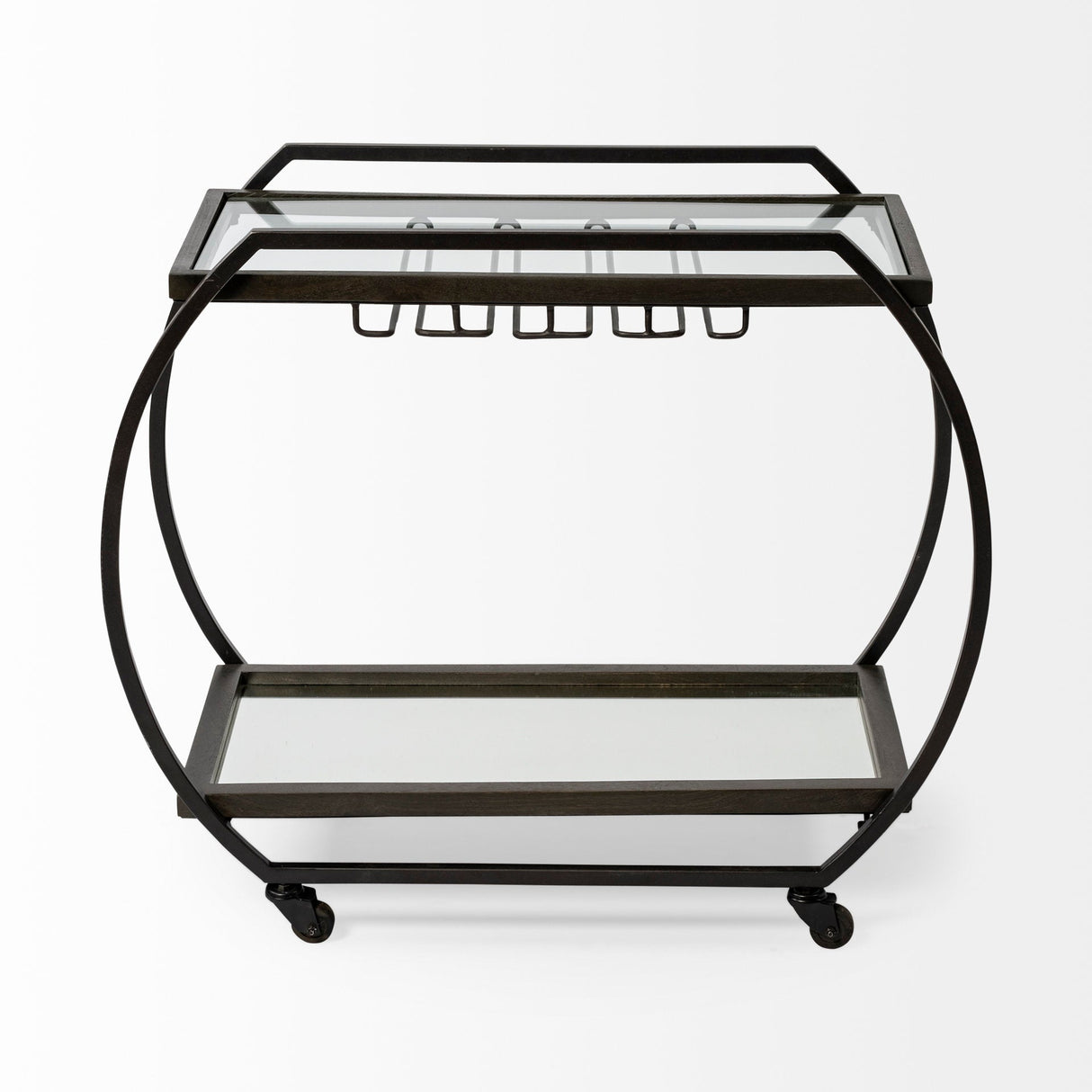 Chriselle Black Metal And Glass Two Tier Bar Cart by Mercana at Eve Furniture