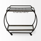Chriselle Black Metal And Glass Two Tier Bar Cart by Mercana at Eve Furniture