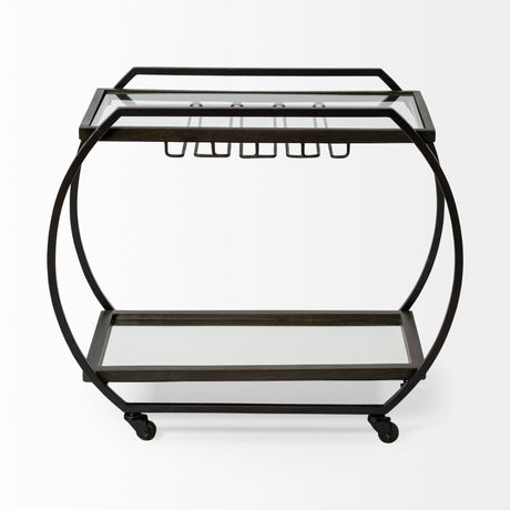Chriselle Black Metal And Glass Two Tier Bar Cart by Mercana at Eve Furniture