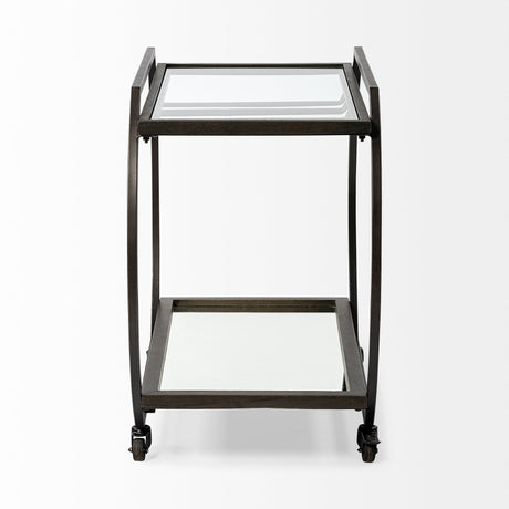 Chriselle Black Metal And Glass Two Tier Bar Cart by Mercana at Eve Furniture