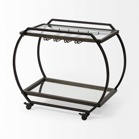 Chriselle Black Metal And Glass Two Tier Bar Cart by Mercana at Eve Furniture