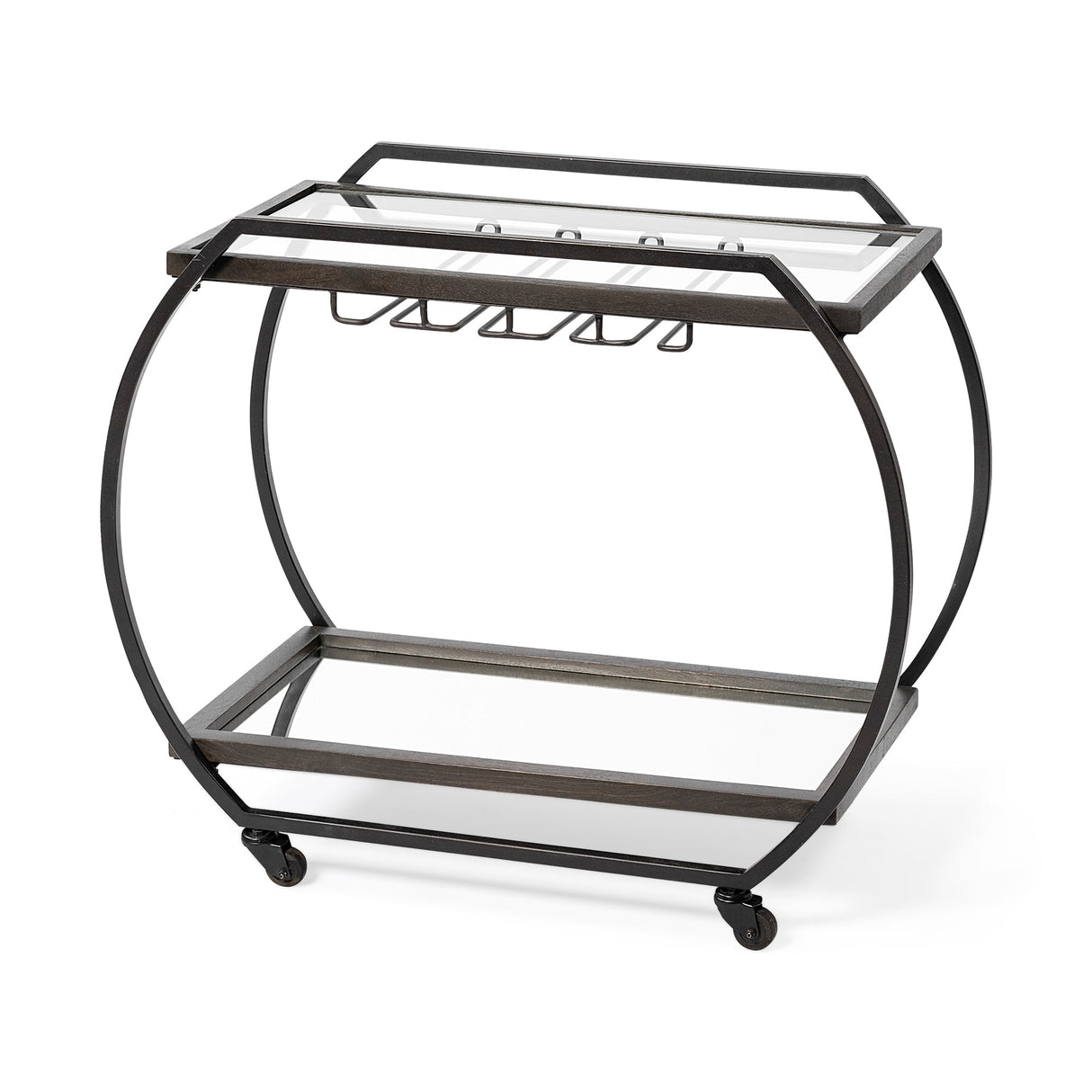 Chriselle Black Metal And Glass Two Tier Bar Cart by Mercana at Eve Furniture