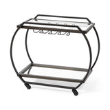 Chriselle Black Metal And Glass Two Tier Bar Cart by Mercana at Eve Furniture